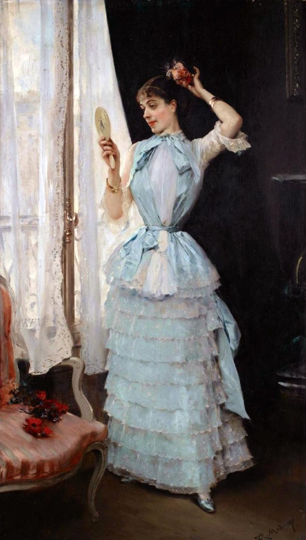 A woman making herself look pretty by Ricardo de Madrazo y Garreta